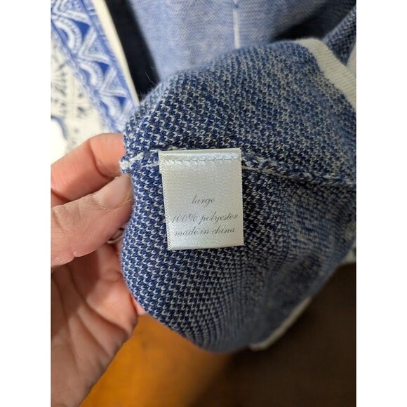 Buttons Brand Open-Knit Cardigan shrug shawl L Blue White Textured Aztec Boho EU - Picture 3 of 5